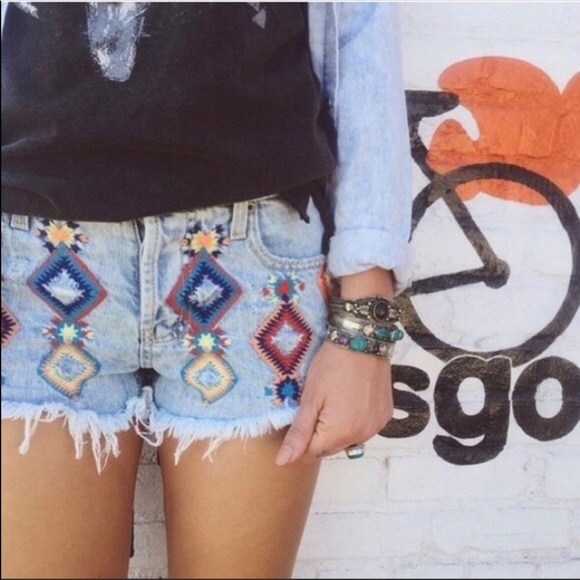 Carmar Tribal Embroidered Distressed Frayed Shorts - Picture 2 of 7